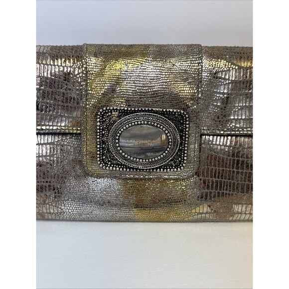 Todd Anthony Metallic Evening Bag Embossed Snakeskin Convertible Clutch Purse - Picture 8 of 11